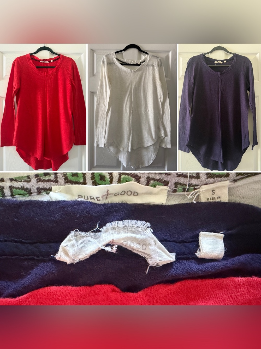 Pure + Good Red White & Navy Long-Sleeve High-Low Tunic Tee Trio